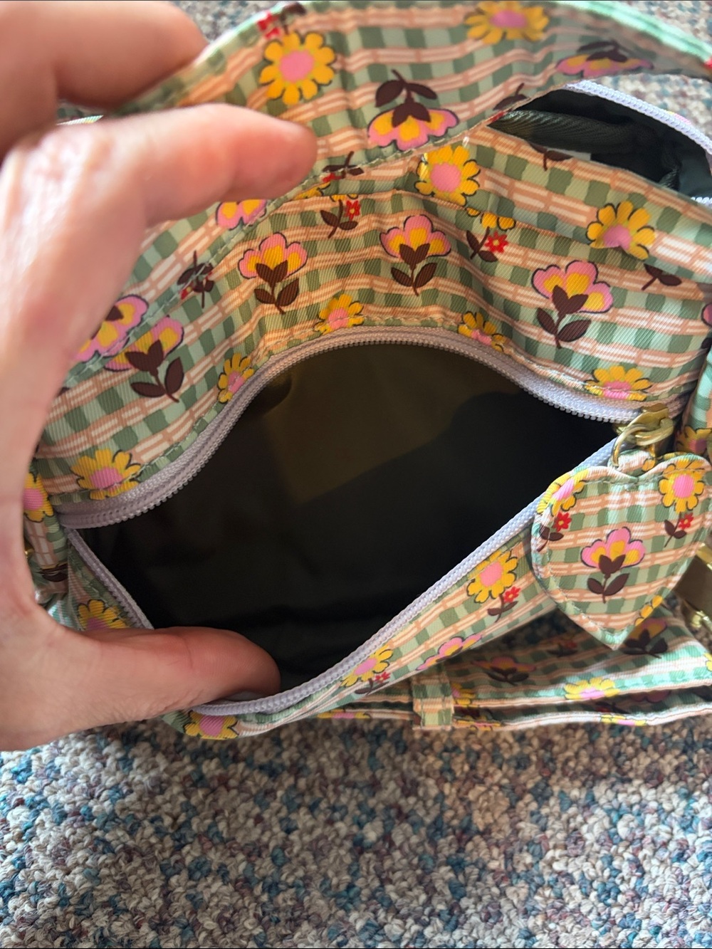 Cath Kidston Floral Print Crossbody Bag, Green Check Pattern, 23 x 13 x 8 - Picture 8 of 8